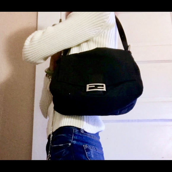 FENDI Black Zucchino canvas FF monogram handbag - Picture 4 of 8